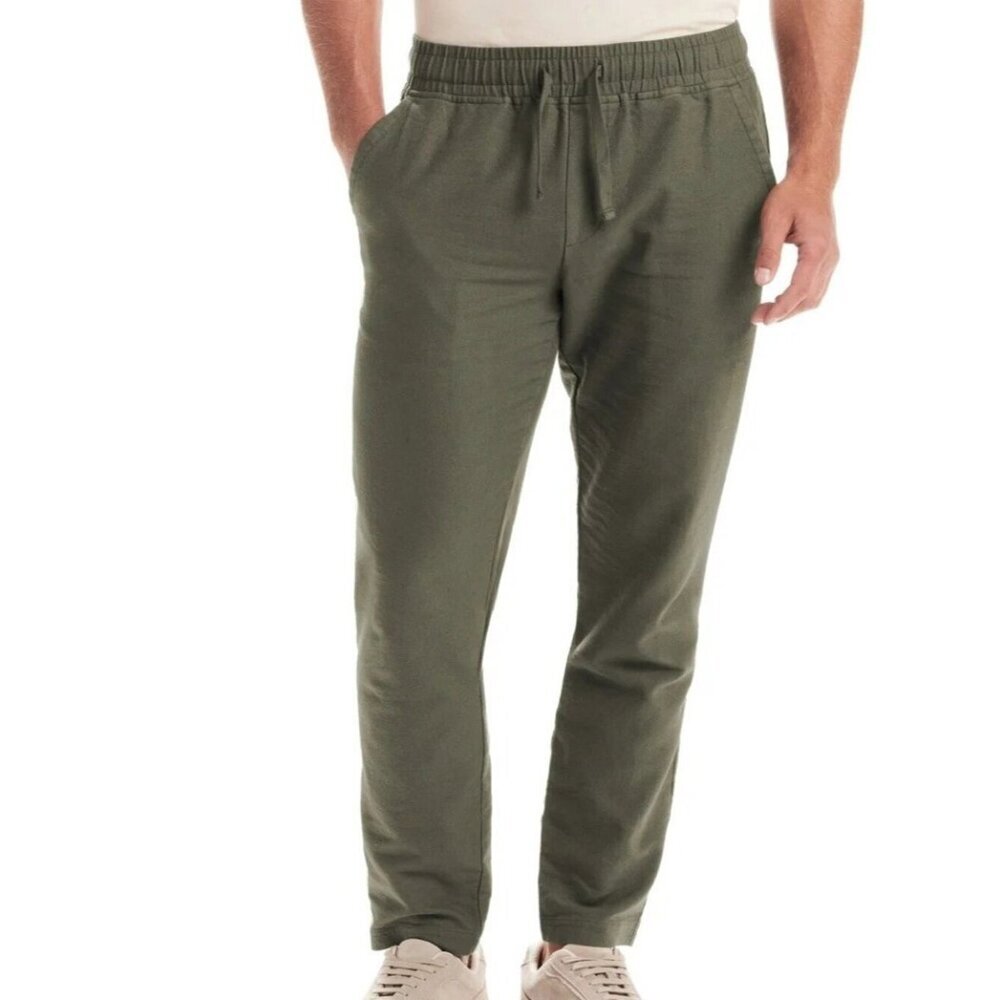Vintage & Black Men's S Green Cotton Linen Blend Drawstring Pants